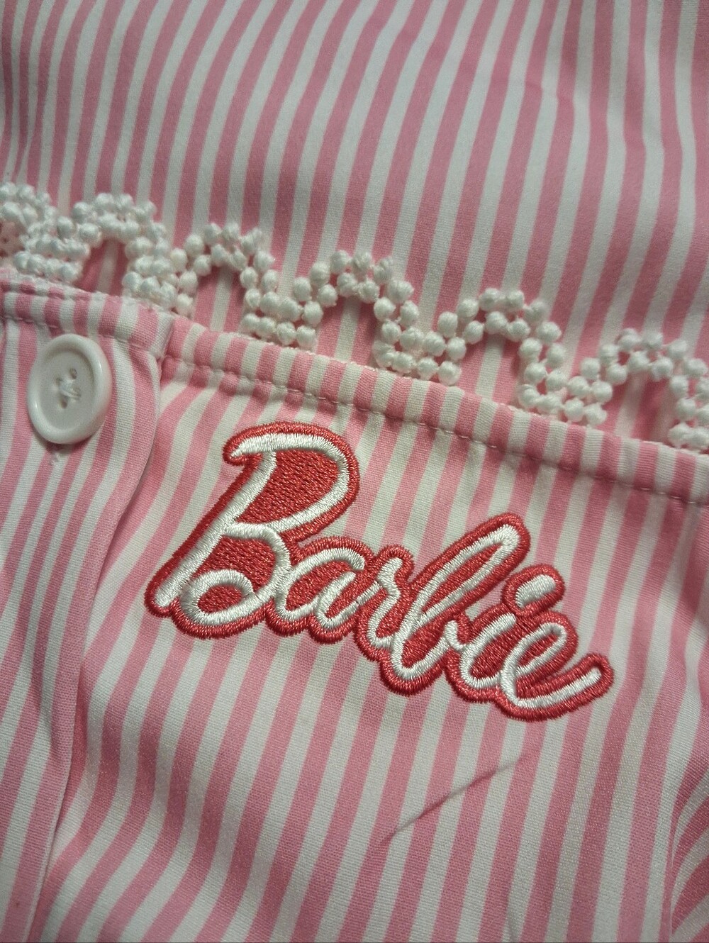Hey BARBIE!! Pink Retro Button-Front Sundress with White Waist - Picture 4 of 6